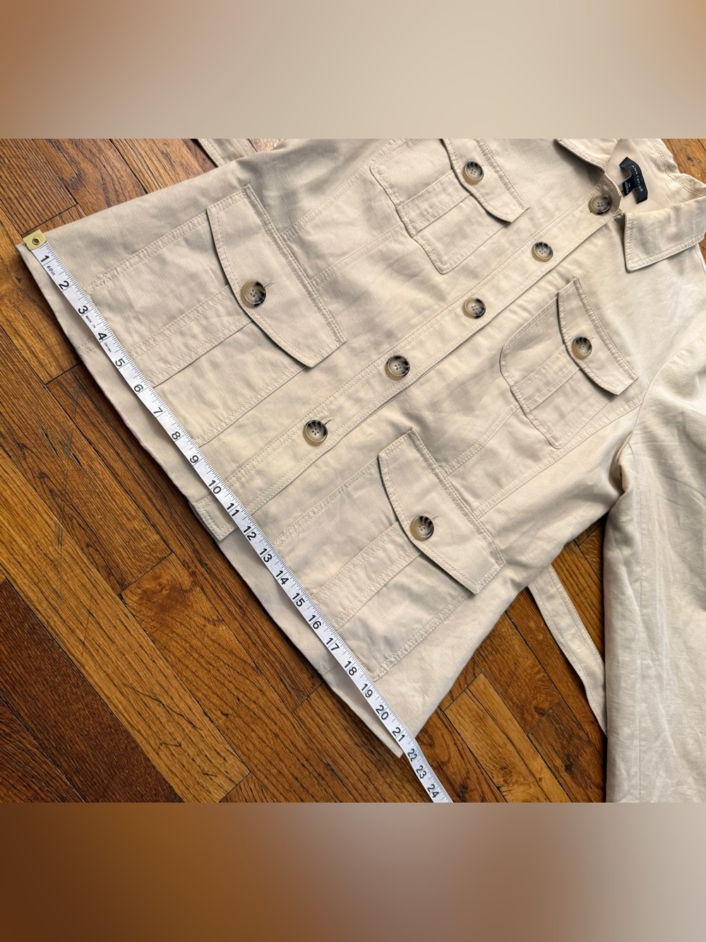 Ann Taylor Linen Blend Belted Safari Utility Jacket Khaki Size 14 - Picture 11 of 16
